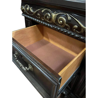 Sunvega Traditional Dark Cherry Bedroom Nightstand with 2 Drawers and Solid Wood Carvings
