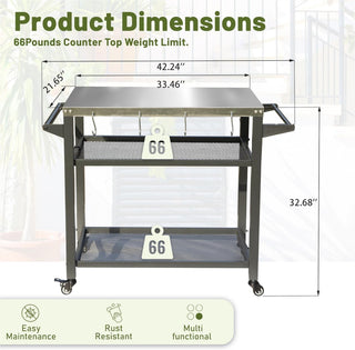 Sunvega Outdoor Grill Table with Wheels Stainless Steel Tabletop for Blackstone Griddle