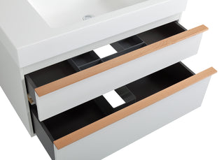 Sunvega White Wall Mounted Bathroom Vanity with Integrated Acrylic Sink and Soft-Close Drawers