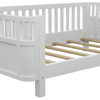 Sunvega Low Profile Twin Wood Platform Bed with Safety Rails for Kids Room