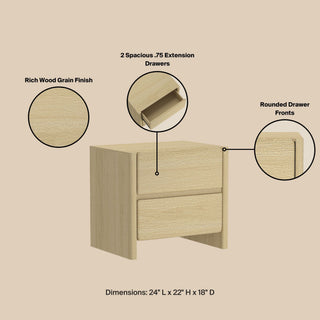 Sunvega Modern Oak Nightstand with Two Spacious Drawers for Bedroom