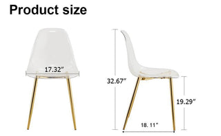Sunvega Modern Minimalist Transparent PET Plastic Dining Chair with Gold Plated Legs