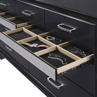 Sunvega Annie White 9-Drawer Dresser with Glittery Front Panel and Hidden Jewelry Drawer