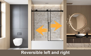 Sunvega Frameless Single Sliding Shower Door with Clear Tempered Glass and Matte Black Finish