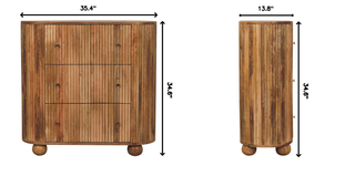 Sunvega Solid Mango Wood Soba Ball Chest with 3 Drawers and Oak Finish