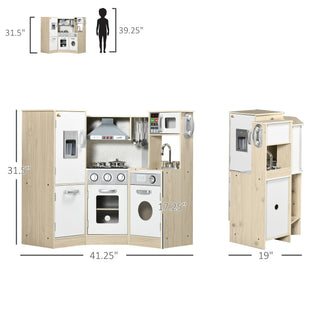 Sunvega Kids Wooden Kitchen Playset with Sound Effects and Stainless Steel Accessories