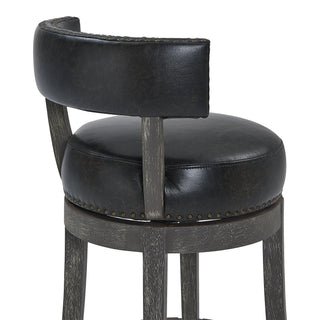 Sunvega 26 Inch Counter Height Swivel Bar Stool in Onyx Faux Leather and American Gray Wood