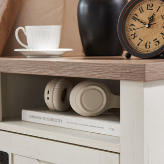 Sunvega Farmhouse Nightstand with Barn Door and Storage for Bedroom or Office