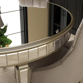 Sunvega Round Glass Dining Table with Gold Geometric Design and Mirror Top