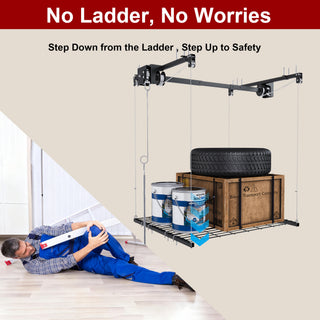 Sunvega 4x4 FT Overhead Garage Storage Rack with Crank-Down System and Safety Lock