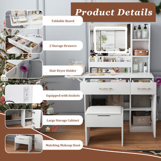 Sunvega 7-Drawer Vanity Desk with LED Mirror Jewelry Storage and PU Stool