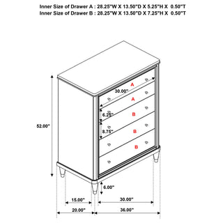 Sunvega Niguel Brown Contemporary Five-Drawer Chest for Modern Bedrooms with Cedar Lining