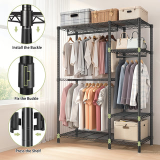 Sunvega Heavy Duty Freestanding Clothes Rack with 6 Adjustable Wire Shelves and 3 Rails