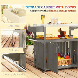 Sunvega Stainless Steel Outdoor Bar Cart with Wheels and Storage for Food Prep