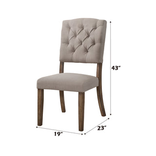 Sunvega Elegant High-Back Linen Upholstered Dining Side Chair with Weathered Oak Legs