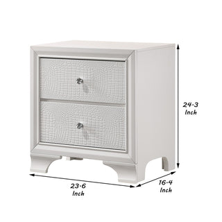 Sunvega Textured Pattern Nightstand with 2 Drawers and Metal Knobs, White
