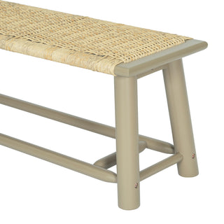 Sunvega Farmhouse Modern Solid Wood Rattan Bench for Covered Outdoor and Indoor Spaces