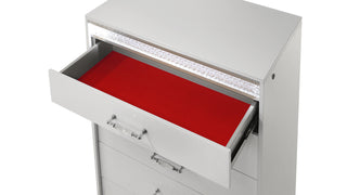 Sunvega Glam Modern Style White Wood Chest with Crystal Accents and LED Lighting