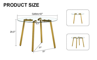 Sunvega Modern Minimalist Circular Transparent Tempered Glass Table with Golden Metal Legs