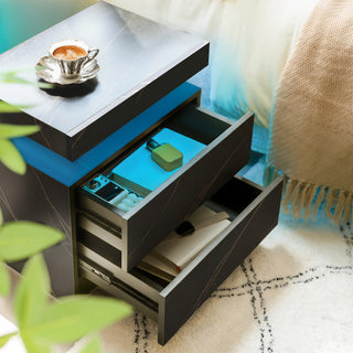 Sunvega Modern LED Nightstand with 2 Drawers Adjustable Lights for Bedroom Living Room