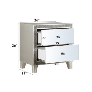 Sunvega Mirrored and Champagne Finish Nightstand with Two Spacious Storage Drawers