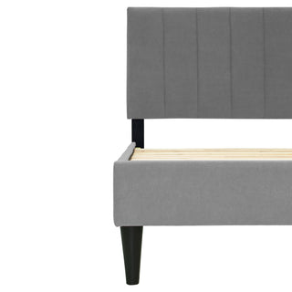 Sunvega Stylish Channel-Tufted Headboard Twin Bed with Brushed Linen Fabric