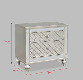 Sunvega Modern Luxury Nightstand with Silver Finish and Diamond Patterned Drawer Fronts