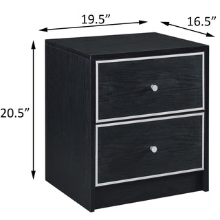 Sunvega Modern Black and Silver 2-Drawer Nightstand with Smooth Metal Glides