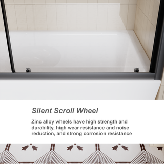 Sunvega 60x62 Inch Adjustable Sliding Shower Door with Tempered Glass and Black Frame