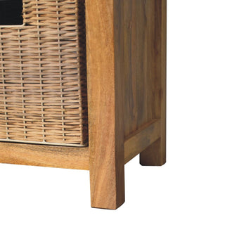 Sunvega Solid Mango Wood Linen Bench with 2 Removable Rattan Storage Baskets