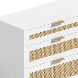 Sunvega 6 Drawer Rattan Dresser with Metal Handle and Wood Legs for Bedroom Storage