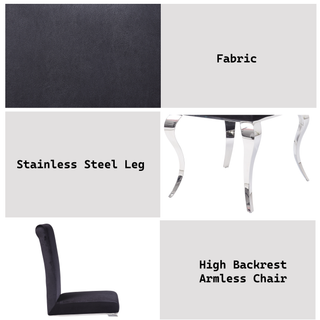 Sunvega Black Synthetic Leather & Chrome Metal High Back Armless Side Chair Set of 2