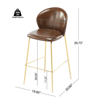 Sunvega Dark Brown Faux Leather Upholstered Bar Stool with Gilded Metal Frame Set of 2
