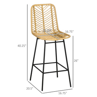 Sunvega Boho Kitchen Island Bar Stools Set of 2 with Breathable Wicker Seat and Back