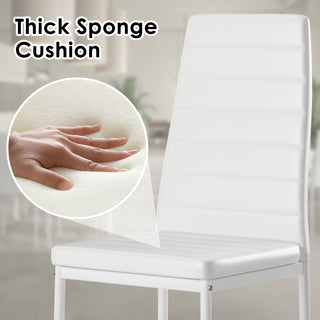 Sunvega Set of 4 Modern White PU Leather Upholstered Dining Chairs with Metal Frame