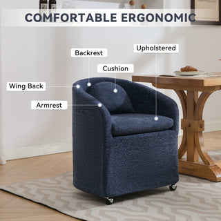 Sunvega Chenille Fabric Dining Arm Chair with Upholstered Back Cushion and Universal Wheels