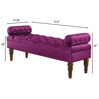 Sunvega Upholstered Tufted Velvet Bench with Wooden Legs for Bedroom or Living Room