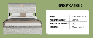 Sunvega Queen Bed Frame with LED Lights Headboard Charging Station and Hidden Storage
