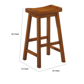 Sunvega Oak Brown Wooden 29" Counter Height Stool with Saddle Seat
