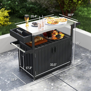 Sunvega Stainless Steel Outdoor Bar Cart with Wheels and Storage for Food Prep