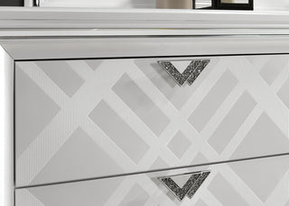 Sunvega White Finish Contemporary Style Chest with Acrylic Legs and Embossed Art Deco Pattern