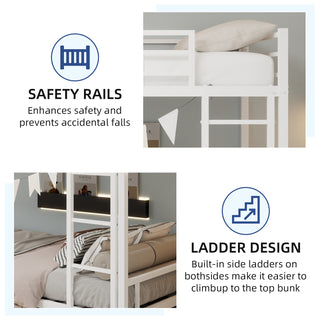 Sunvega Sturdy Metal Twin over Twin Bunk Bed with Safety Guardrail and Noise Reduced