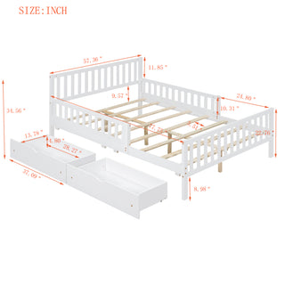 Sunvega Twin Size Walnut Wood Platform Bed with Guardrails and Two Storage Drawers