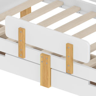 Sunvega Twin Size Solid Wood Platform Bed with Storage Drawers and Guardrail
