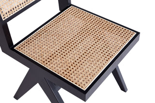 Sunvega Modern Cane Dining Chairs with Square Backrest in Black and Natural Set of 2