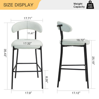 Sunvega 26 inch Counter Height Bar Stool with Soft Teddy Fabric and Black Powder Coating Base