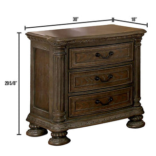 Sunvega Traditional Rustic Solid Wood Nightstand with Bronze Hanging Pulls and 3 Drawers