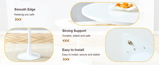 Sunvega White Nordic Style Hourglass-Shaped Round Table with Stable Metal Legs