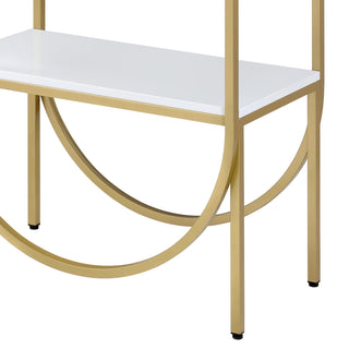 Sunvega White High Gloss Vanity Desk with Gold Finish and 2 Storage Drawers