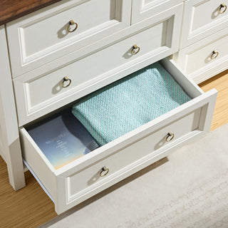 Sunvega Farmhouse 7 Drawers Dresser TV Stand with Barn Door Style and Spacious Design